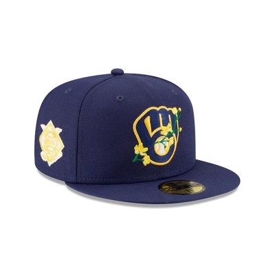 Milwaukee Brewers Gorra | New Era MLB Side Patch Bloom 59fifty Fitted Cap Mexico - Azules